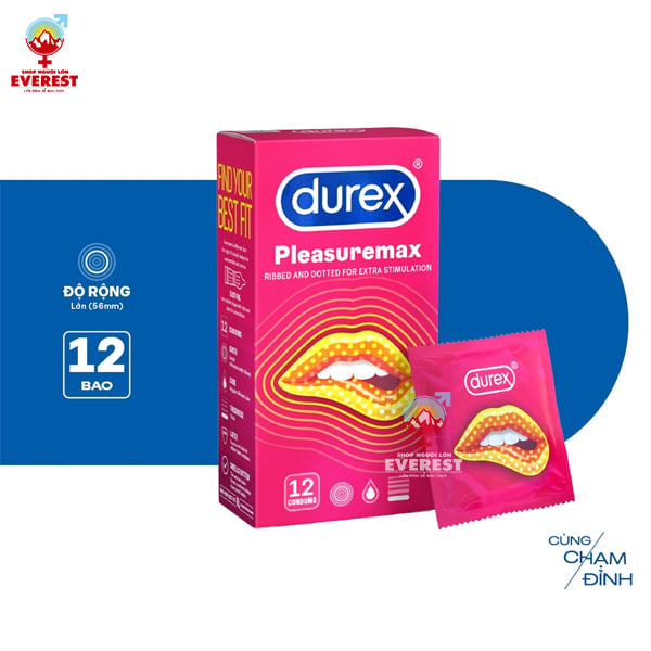  Bao cao su Durex Pleasure Max có gân và chấm nổi hộp 12 cái 