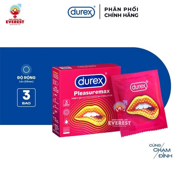  Bao cao su Durex Pleasure Max có gân và chấm nổi hộp 3 cái 