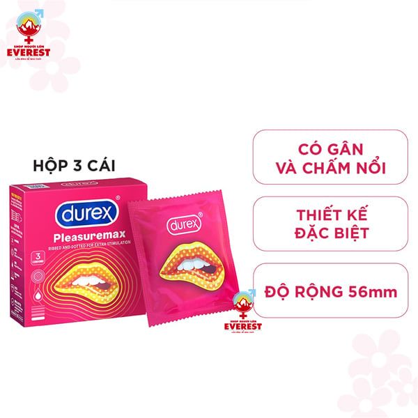  Bao cao su Durex Pleasure Max có gân và chấm nổi hộp 3 cái 