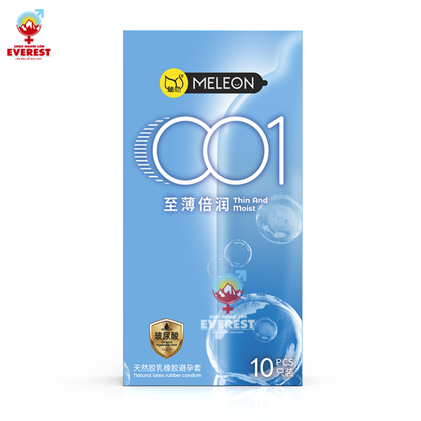  Bao cao su Meleon 001 Thin and Moist mỏng và dưỡng ẩm Hộp 10 cái 