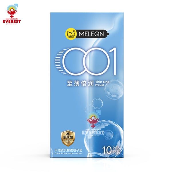  Bao cao su Meleon 001 Thin and Moist mỏng và dưỡng ẩm Hộp 10 cái 