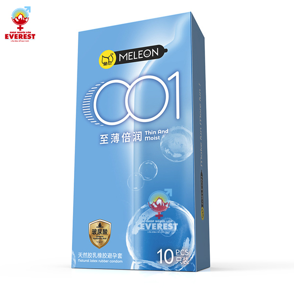  Bao cao su Meleon 001 Thin and Moist mỏng và dưỡng ẩm Hộp 10 cái 