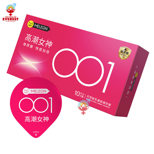  Bao cao su Meleon 001 Pink siêu mỏng nhiều gel bôi trơn hộp 10 cái 