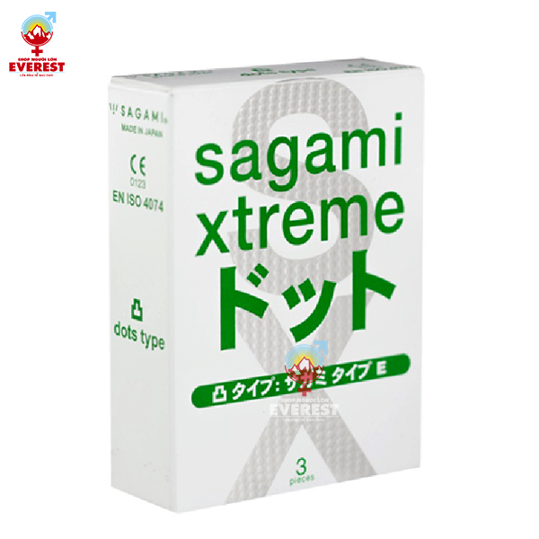  Bao cao su siêu mỏng Sagami Xtreme Dots Type có gân gai hộp 3 cái 