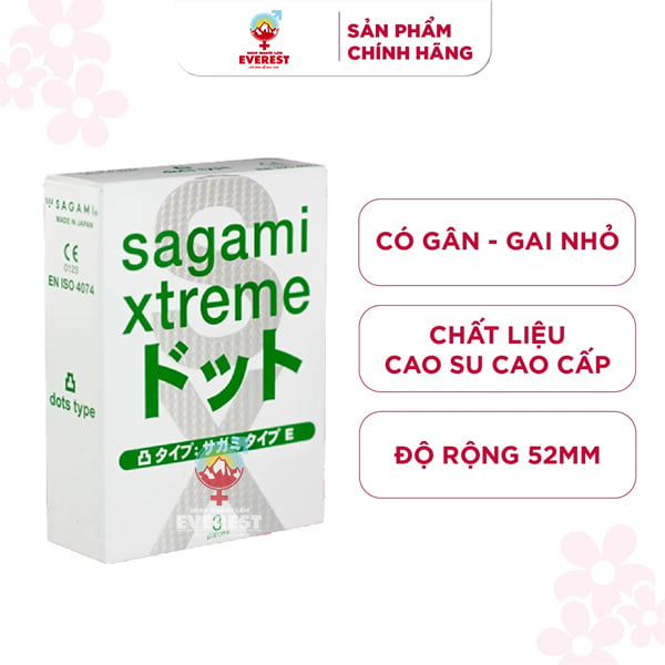  Bao cao su siêu mỏng Sagami Xtreme Dots Type có gân gai hộp 3 cái 