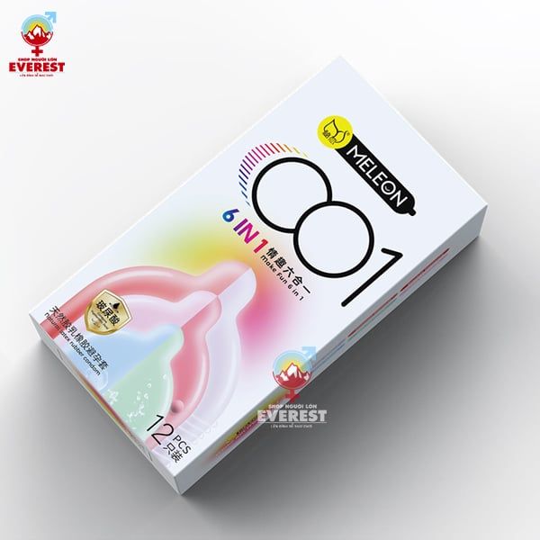  Bao cao su Meleon 001 6in1 siêu mỏng chấm bi nhiều gel hộp 12 cái 