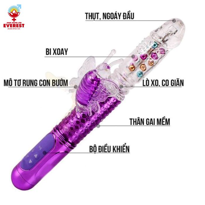 Dương vật giả xoay bi rung thụt kèm đầu rung con bướm Libo 