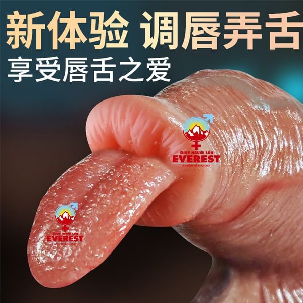  Dương vật giả silicon cầm tay 2 đầu thụt kèm lưỡi liếm cao cấp 