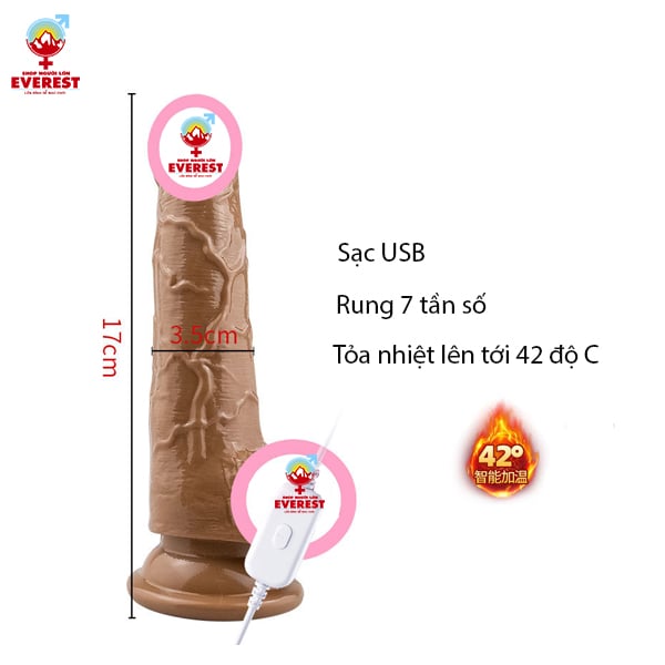  Dương vật giả có bìu xuất tinh kèm rung xoay tỏa nhiệt 