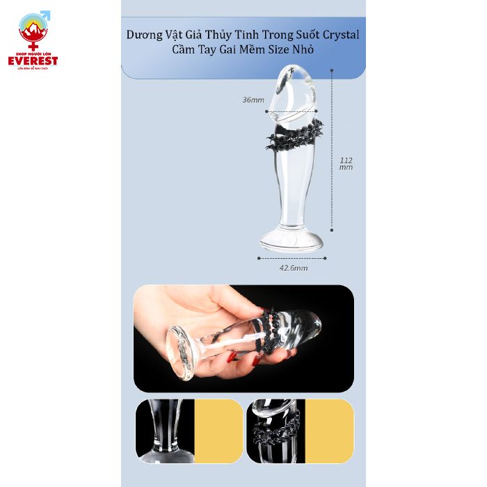  Dương Vật Giả Thủy Tinh Trong Suốt Crystal Cầm Tay Gai Mềm Size Nhỏ 