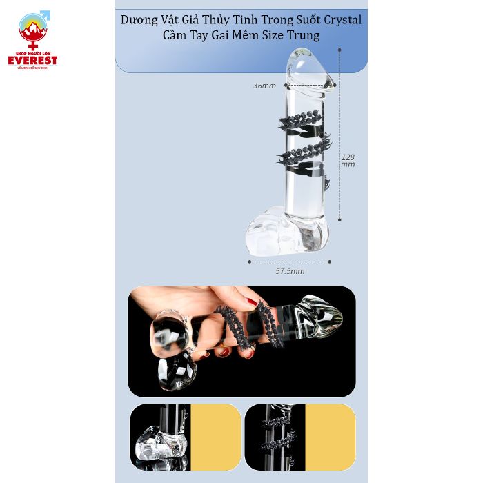  Dương Vật Giả Thủy Tinh Trong Suốt Crystal Cầm Tay Gai Mềm Size Lớn 