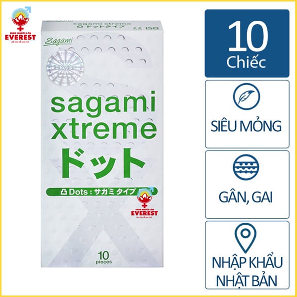  Bao cao su siêu mỏng Sagami Xtreme Dots Type có gân gai hộp 10 cái 