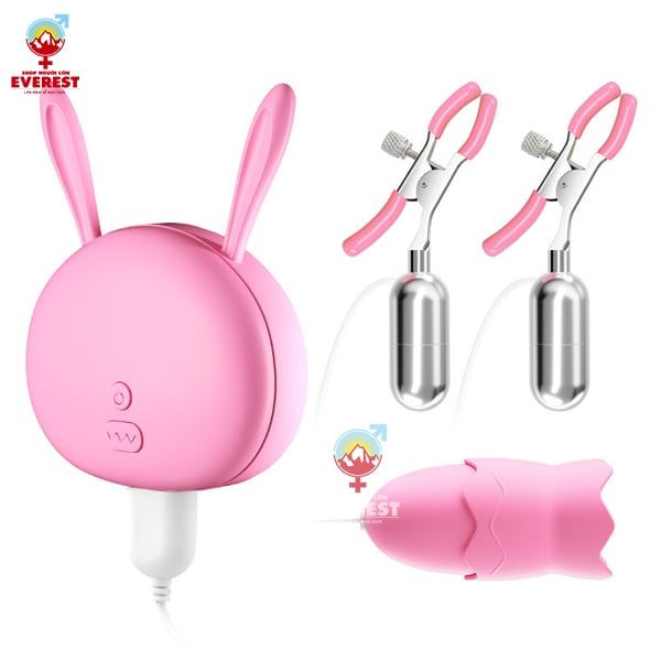  Máy rung kẹp đầu ti vú kèm lưỡi liếm âm đạo rung 10 tần số 