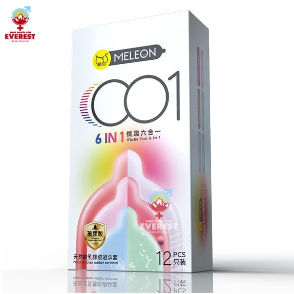  Bao cao su Meleon 001 6in1 siêu mỏng chấm bi nhiều gel hộp 12 cái 