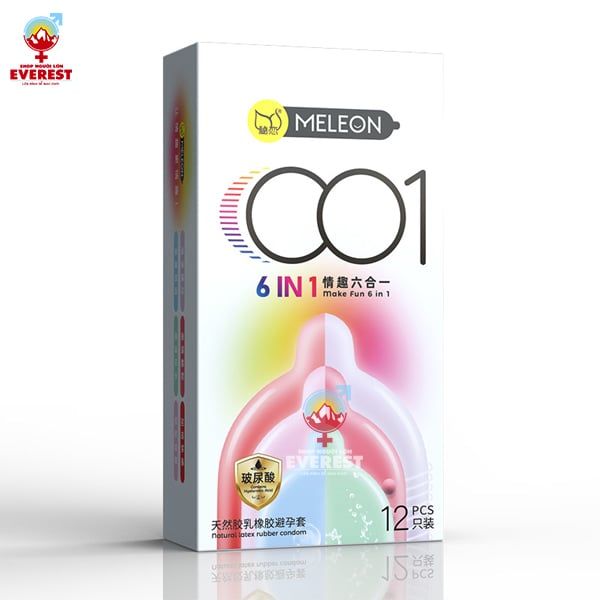  Bao cao su Meleon 001 6in1 siêu mỏng chấm bi nhiều gel hộp 12 cái 