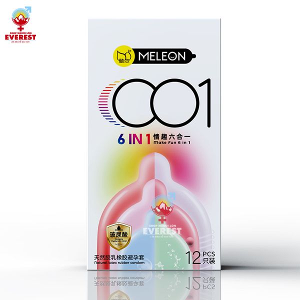  Bao cao su Meleon 001 6in1 siêu mỏng chấm bi nhiều gel hộp 12 cái 