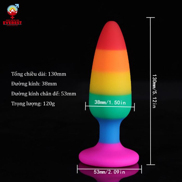  Phích cắm hậu môn silicon cầu vòng - Rainbow size lớn 