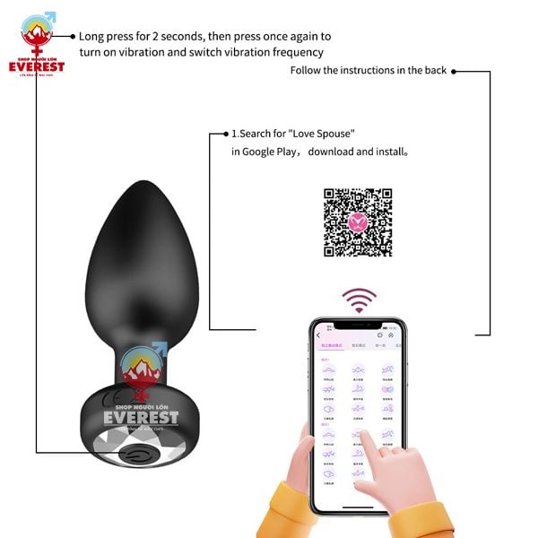  Phích cắm hậu môn silicon có rung điều khiển app điện thoại 