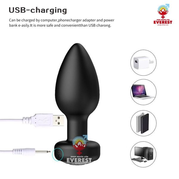  Phích cắm hậu môn silicon có rung điều khiển bằng remote 