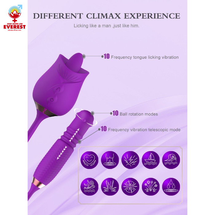  Trứng rung xoay thụt đầu bi kèm lưỡi rung hoa hồng thế hệ 1 