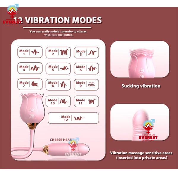  Trứng rung thụt kết hợp đầu bú hút hoa hồng nhiều chế độ 