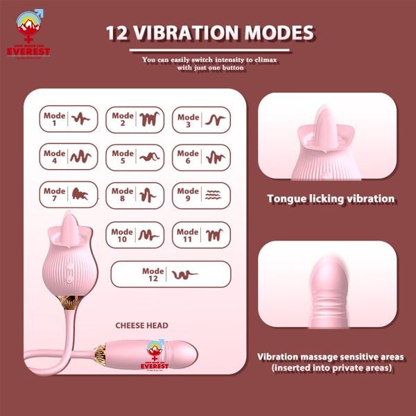  Trứng rung thụt kết hợp đầu lưỡi liếm hoa hồng nhiều chế độ 