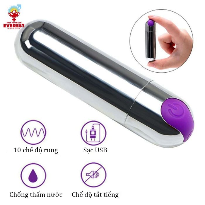  Trứng rung tình yêu inox mini hình viên đạn rung 10 chế độ 