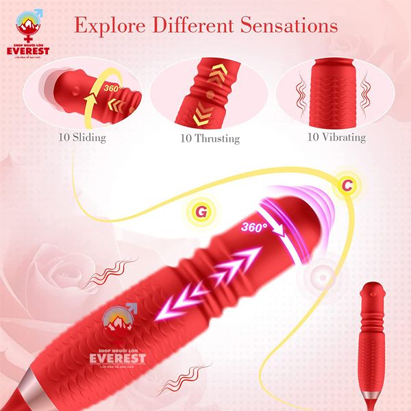  Trứng rung xoay thụt đầu bi kèm lưỡi rung hoa hồng thế hệ 2 
