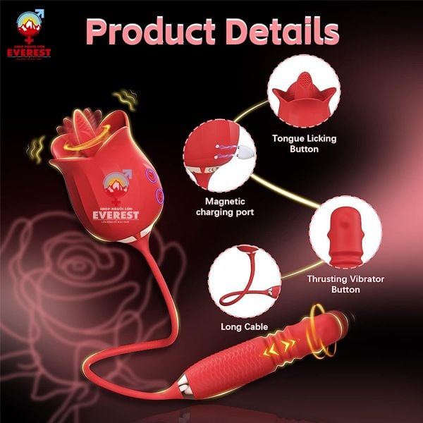  Trứng rung xoay thụt đầu bi kèm lưỡi rung hoa hồng thế hệ 2 