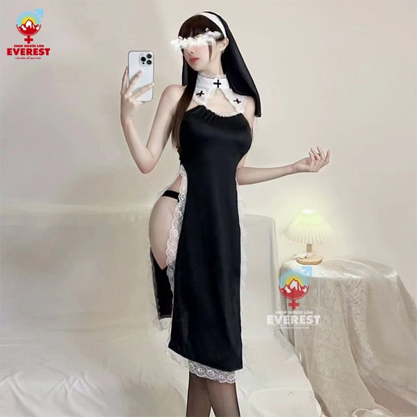  Váy ngủ cosplay nữ tu sĩ gợi cảm phối ren sexy 