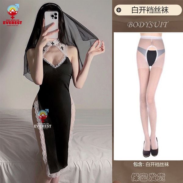  Váy ngủ cosplay nữ tu sĩ gợi cảm phối ren sexy 