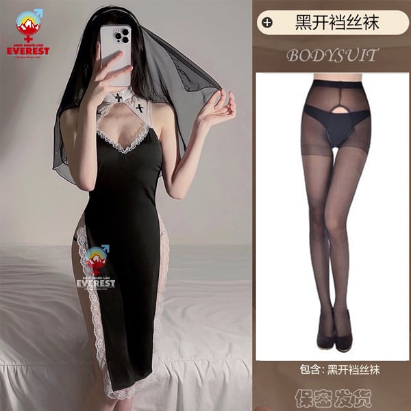  Váy ngủ cosplay nữ tu sĩ gợi cảm phối ren sexy 