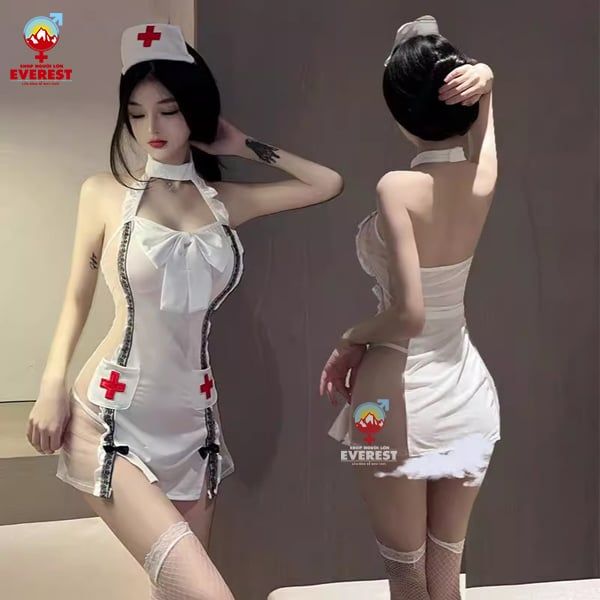  Váy ngủ Cosplay Y Tá đính nơ pha ren hông cao cấp 