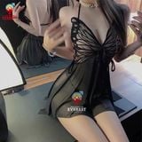 Váy ngủ sexy cánh bướm ren xuyên thấu xẻ tà hở lưng đen trắng 