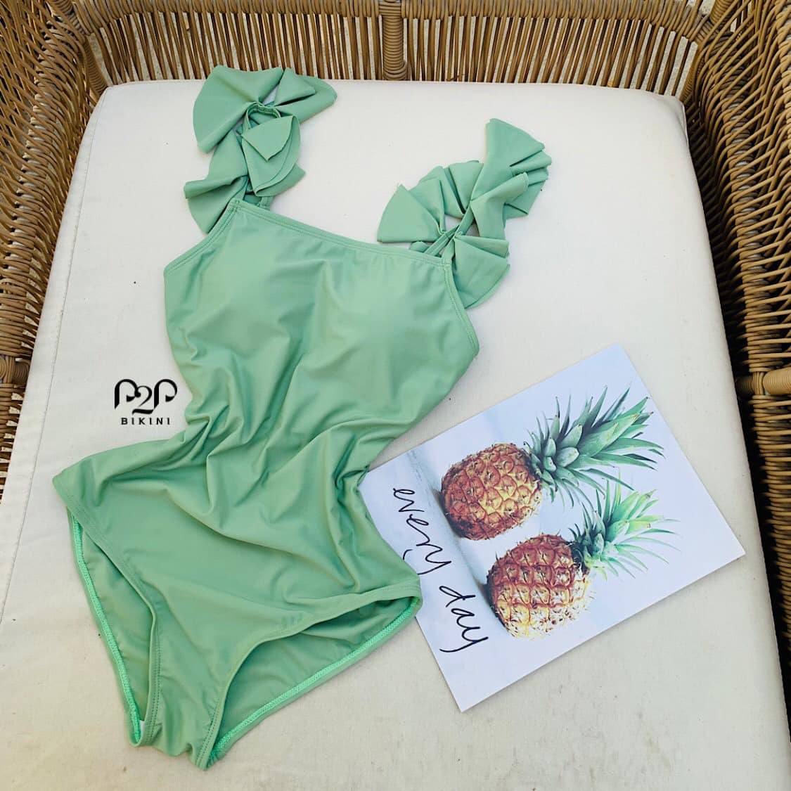 Monokini hai dây basic xanh bơ