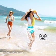 Monokini cột dây chéo lưng phối màu