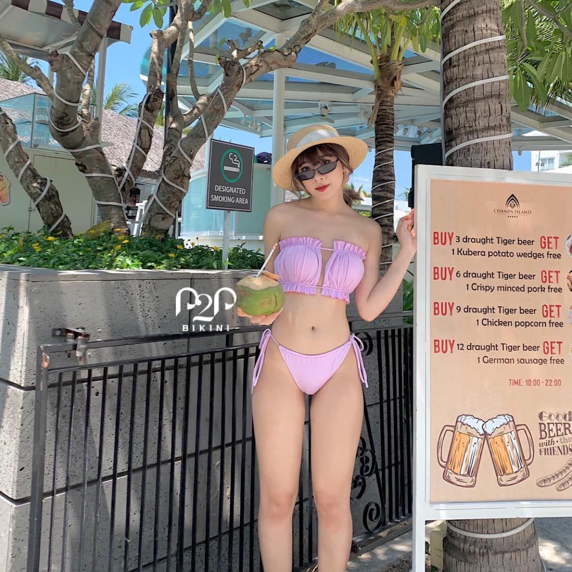 Bikini 2 mảnh áo quây ngang cột dây tím pastel