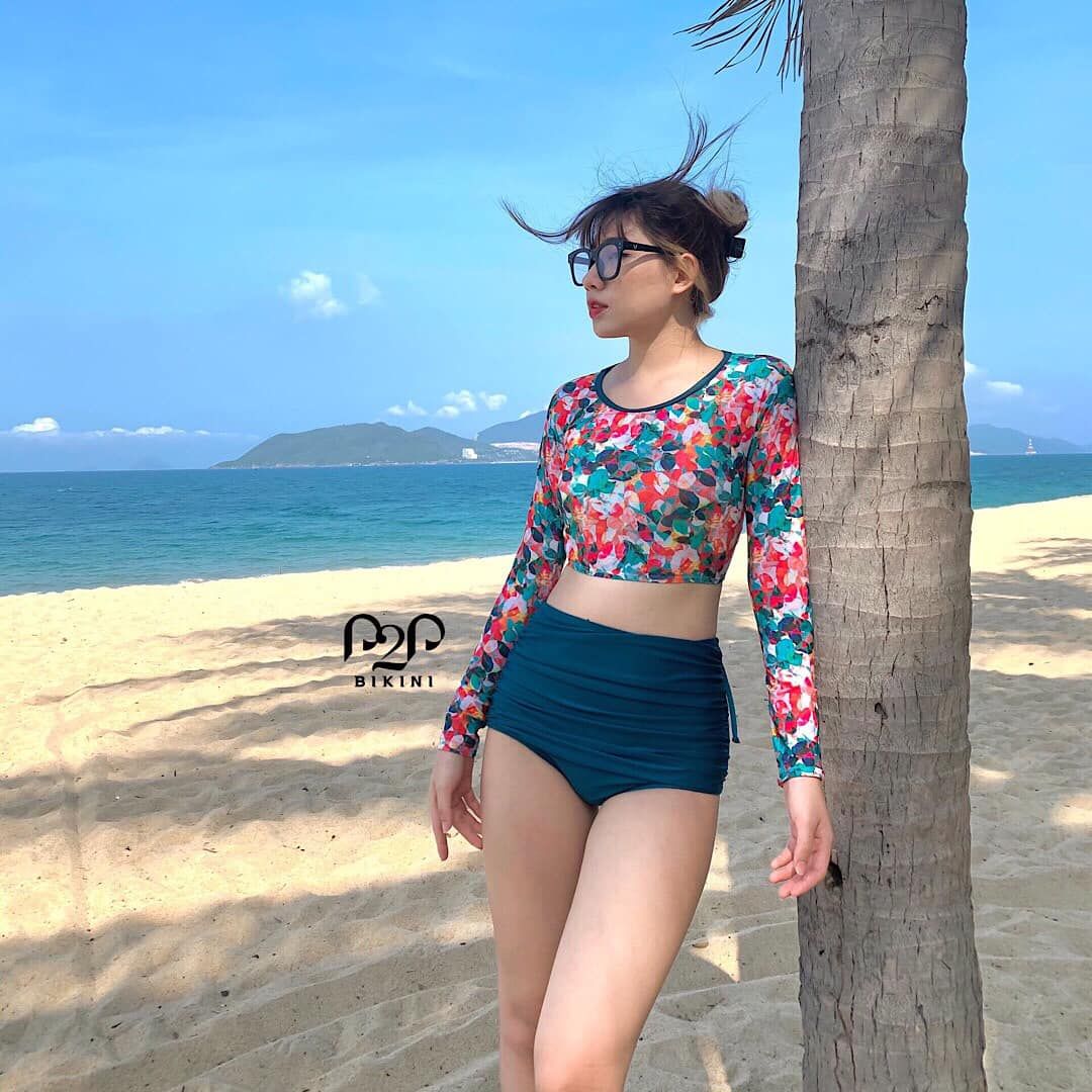 Áo bơi tay dài croptop colourful