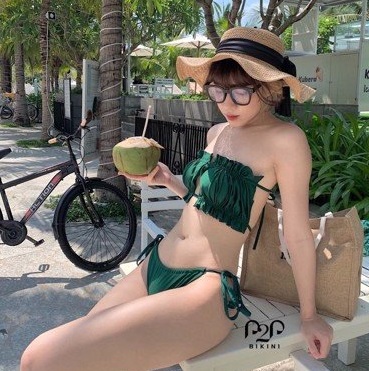 Bikini 2 mảnh áo quây ngang cột dây xanh