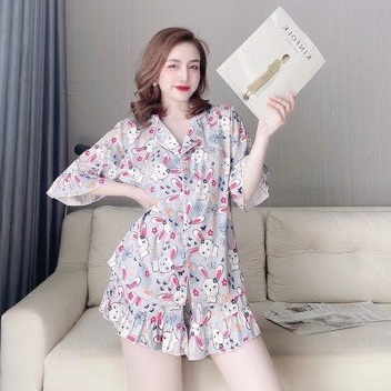 Đồ mặc nhà pijama tay ngắn, quần short họa tiết hoạt hình