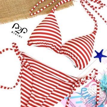 Bikini 2 mảnh cột dây kẻ sọc đỏ