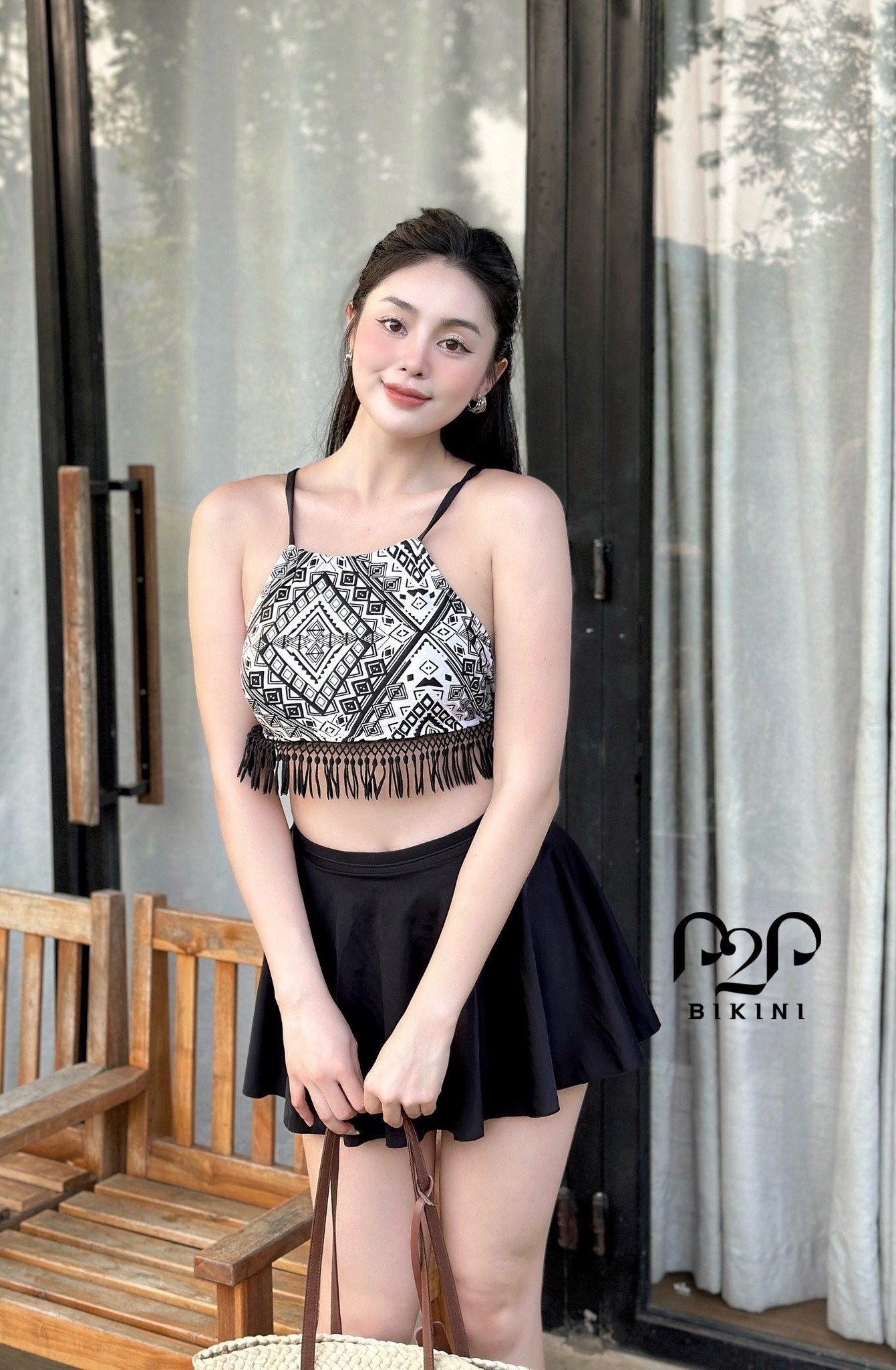 Áo bơi Lẻ Nữ P2P Bikini kiểu dáng croptop yếm cột dây nhiều hoạ tiết