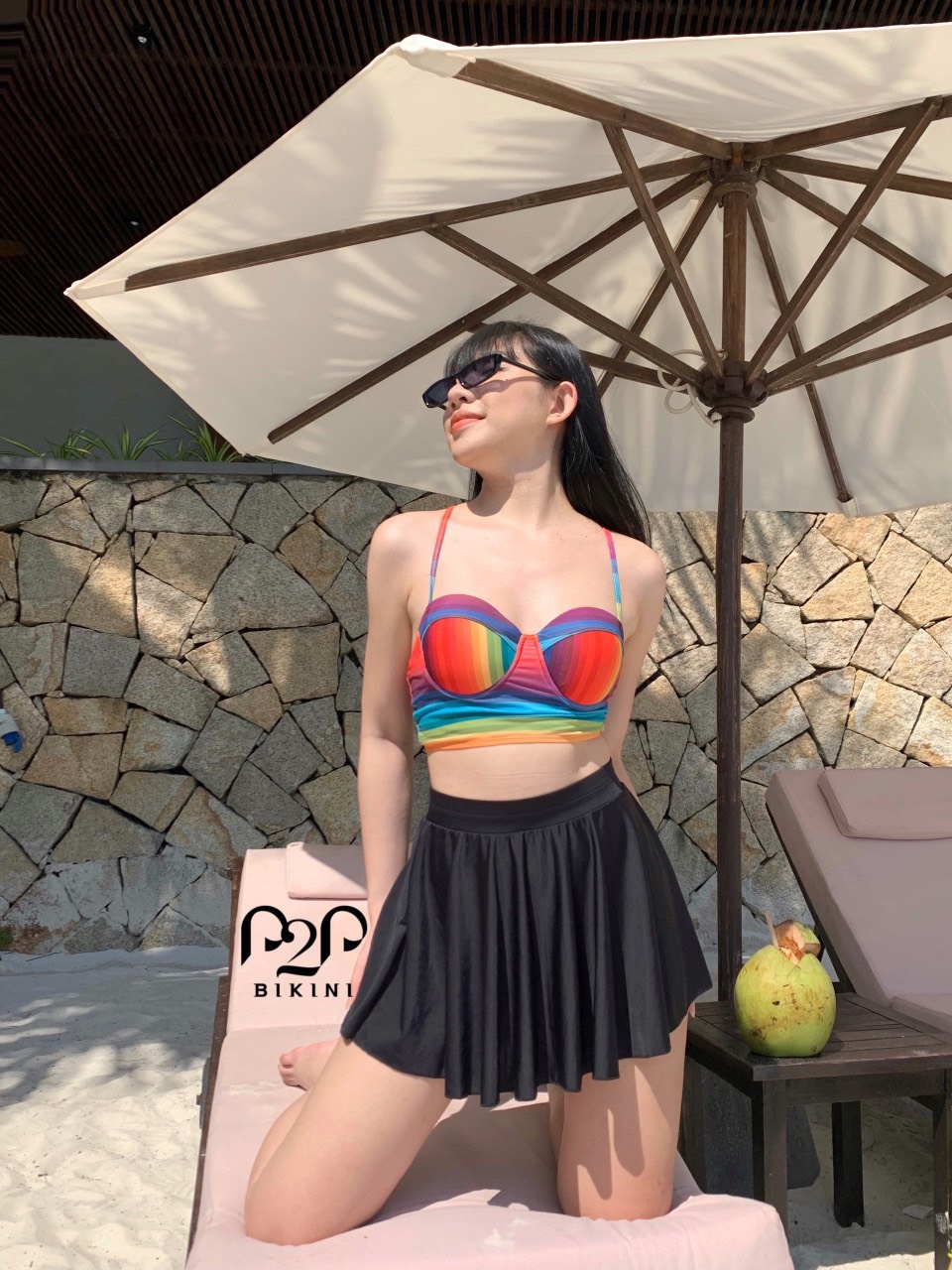 New Arrival 2023 - Áo bơi croptop nữ họa tiết sắc cầu vòng