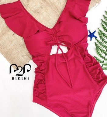 Monokini tay bèo hồng cánh sen