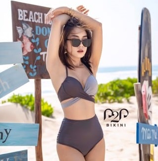 Bikini 2 mảnh push up phối màu xám