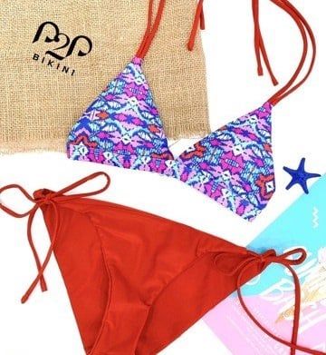 Bikini 2 mảnh cột dây họa tiết