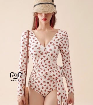 Monokini tay dài buộc nơ bên