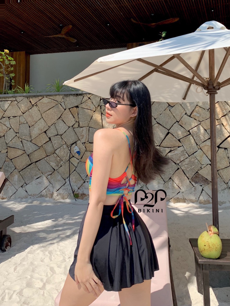 New Arrival 2023 - Áo bơi croptop nữ họa tiết sắc cầu vòng