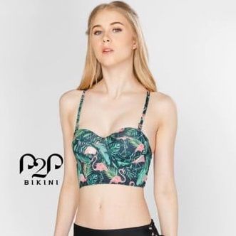 Áo bơi gọng croptop họa tiết hồng hạc