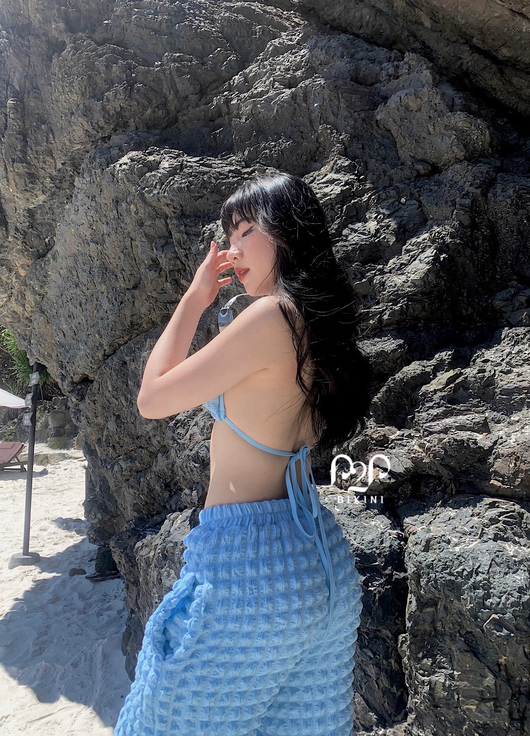 New arrival 2023 - Beachwear - Set thời trang đi biển, áo bra mix quần dài màu xanh